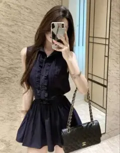 shein フリルノースリーブミニワンピース