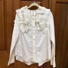 REKISAMI 長袖 プリーツ装飾 ホワイトシャツのサムネイル