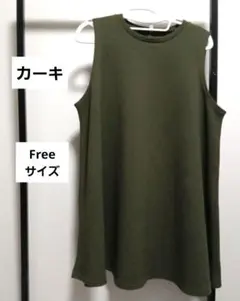 エンボスAラインノースリーブチュニックカーキ　サイズFree　洗濯タグ無しのサムネイル
