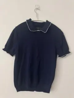 ZARA 襟付きニットセーター S ネイビーのサムネイル