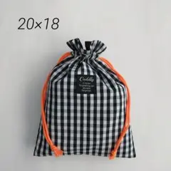 コップ袋　給食袋　巾着　チェック　ギンガムチェック　ハンドメイド　ブラック