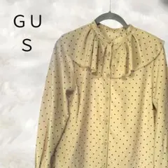 GU ジーユー　ドット　ケープカラーブラウス 長袖 Ｓ　ベージュ