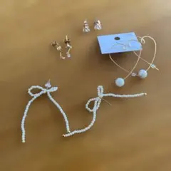 パールビーズとゴールドのピアスセット4セット