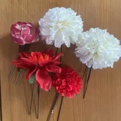 花の髪飾り 2個セット 赤 白