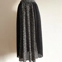 花柄&ドット柄　ロングプリーツスカート