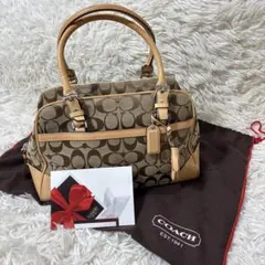 COACH コーチ ハンドバッグ シグネチャー キャンバス レザー 茶のサムネイル