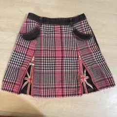 メゾピアノ 130 ピンク チェック サイドジッパースカート パンク デニム