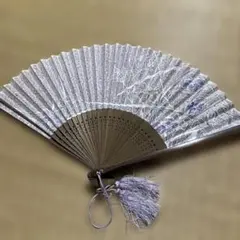 薄紫色 花柄 扇子 房付き