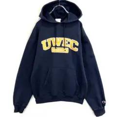 チャンピオンChampionフーディーカレッジパーカー紺ネイビーイエローワッペン