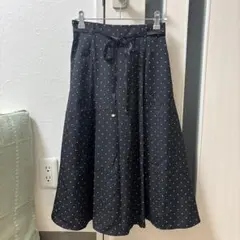 Honeys GLACIERドット柄 フレアスカート リボンベルト付き