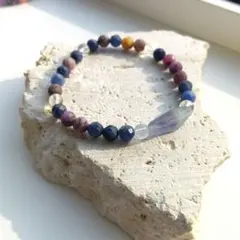 幸運の宝石☆サファイア×ルビー×フローライト×水晶ブレスレット