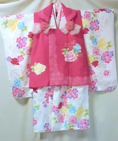 ゆ2406⭐️【美品】七五三 3歳 着物 被布セット 花うさぎ 女の子