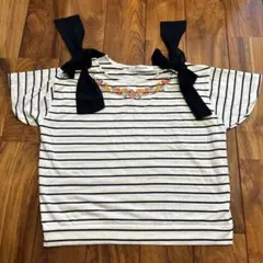 ストライプ柄刺繍半袖Tシャツ Mサイズ