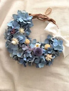 秋色紫陽花リース　ドライフラワーリース　ドライフラワー　紫陽花リースのサムネイル