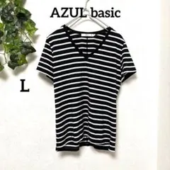 美品【AZUL】ボーダーVネックTシャツ 半袖 L カジュアル