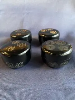 小さい棗　平棗　漆器　黒金　4個セット