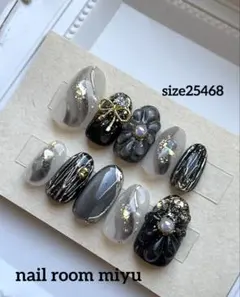 【現品】ぷっくりフラワーネイルチップ　成人式　振袖　Xmas 結婚式　韓国