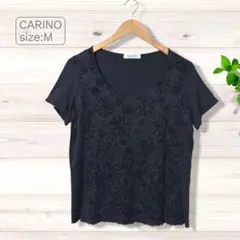 CARINO カリーノ イタリア製 フラワーレース 半袖カットソー M ブラックのサムネイル