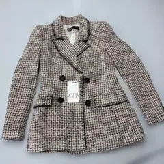 ZARA テーラードジャケット ホワイトピンク系　Sジャケット　ツイード　女性
