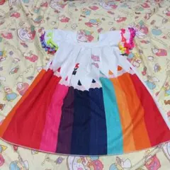 カラフルストライプ半袖ワンピース
