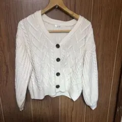 lNGNI ニットケーブルショートカーディガン　アイボリー　レディース