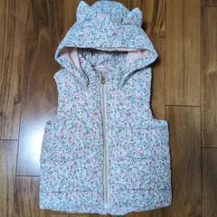 花柄猫耳付きダウンベスト 100cm