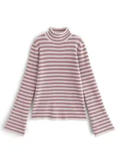 グレイル　ボーダー柄フレアスリーブリブニットトップス[k9086b]ピンク　M