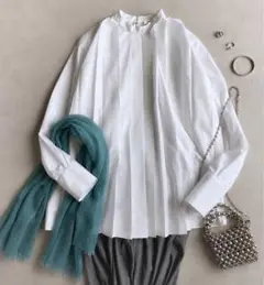 美品▲ENFOLDエンフォルド//T/Cブロードプリーツプルオーバー▲ホワイトのサムネイル