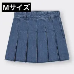 GU デニムローウエスト プリーツミニスカート ブルー