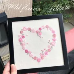 新作　ハンドメイド　刺繍　フレーム付き　桜　ハート　ピンク　北欧風 301大判