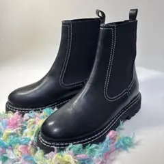 美品 ギャルリーヴィー サイドゴアブーツ チェルシー 厚底 レザー 黒 37