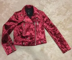 FOREVER 21 ベルベット レッド ダブルライダースジャケット