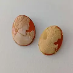 【ヴィンテージ】カメオ ブローチ ペンダントトップ 女性の横顔 2点セット