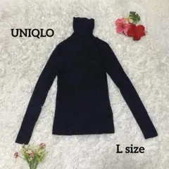 【UNIQLO】リブタートルネックセーター【L】ダークグレー ウール100%