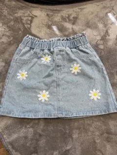 シーイン　花刺繍デニムミニスカート