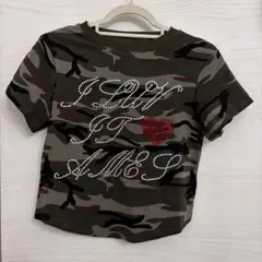 y2k 平成ギャル　グランジ　Tシャツ トップス 迷彩 キラキラ 英字