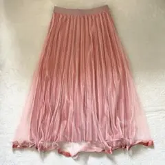 プリーツスカート ロングスカート チュール素材 ウエストゴム ピンク フリー