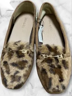 レオパード柄ファー付きモカシン