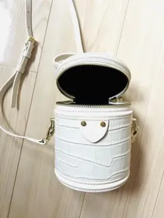 ホワイト 本革ショルダーバッグ　バニティ型