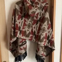 幾何学模様 フード付きポンチョ