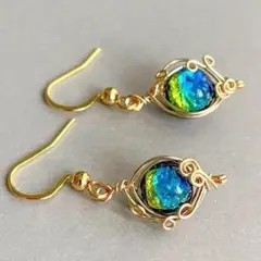 ホタルガラス 14kgf ワイヤーラッピング ピアス 琉球ガラス サージカル