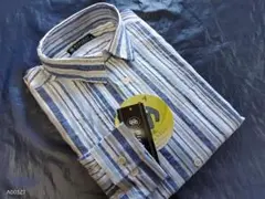 M寸・春物新品／サッカー・ストライプシャツ●ネイビー