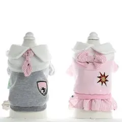 0233-2犬服ペット服冬服温かいワンピース　リボンネクタイ裏起毛