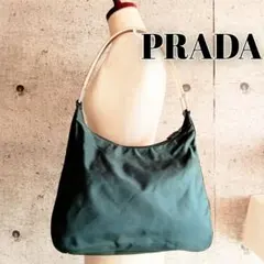 美品 プラダ アーカイブ メタル ナイロン バッグ オリーブ レディース メンズ