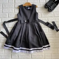 キャサリンコテージ 黒 パールリボンのシンプルドレス フォーマルワンピース130