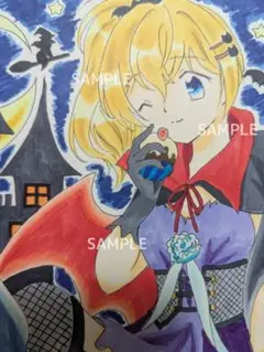 No.82 手描きイラスト「ハロウィン⑥」 女の子 ヴァンパイア 吸血鬼