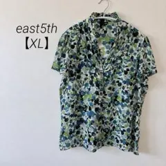 east5th 【XL】 半袖シャツ 青・緑・白のドット柄 シア素材