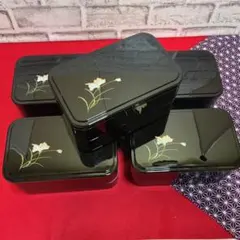 レトロな黒の花柄弁当箱5個セット