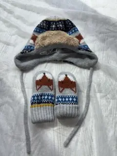 H&M ベビー 帽子 手袋 セット 2〜6ヶ月 防寒 北欧 きつね