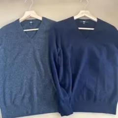 【UNIQLO】ダークグレー・ネイビー カシミヤ Vネックセーター 2点セット
